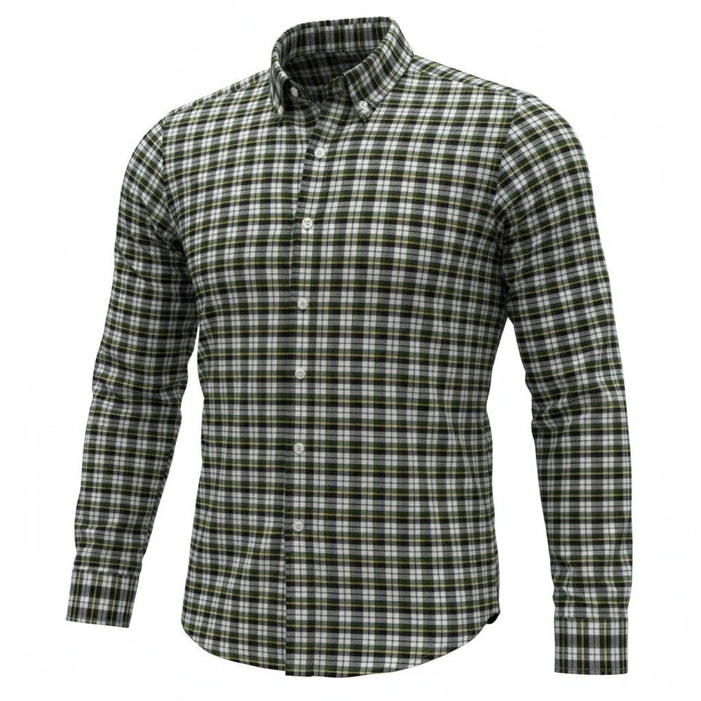 LL Bean Signature Mens L Large Slim Fit Plaid Button Down Shirt Green‎ Yellow